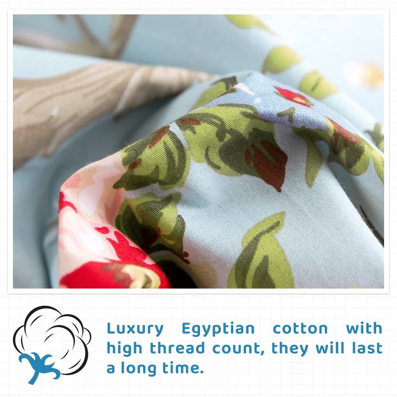 QSH Floral King Size Sheet Sets - Luxury Peony Flower Print Pattern Egyptian Cotton Printed Bedding Sheets 4pcs Extra Soft and Breathable 17.5" Extra Deep Pocket King Size Sheets - Image 5